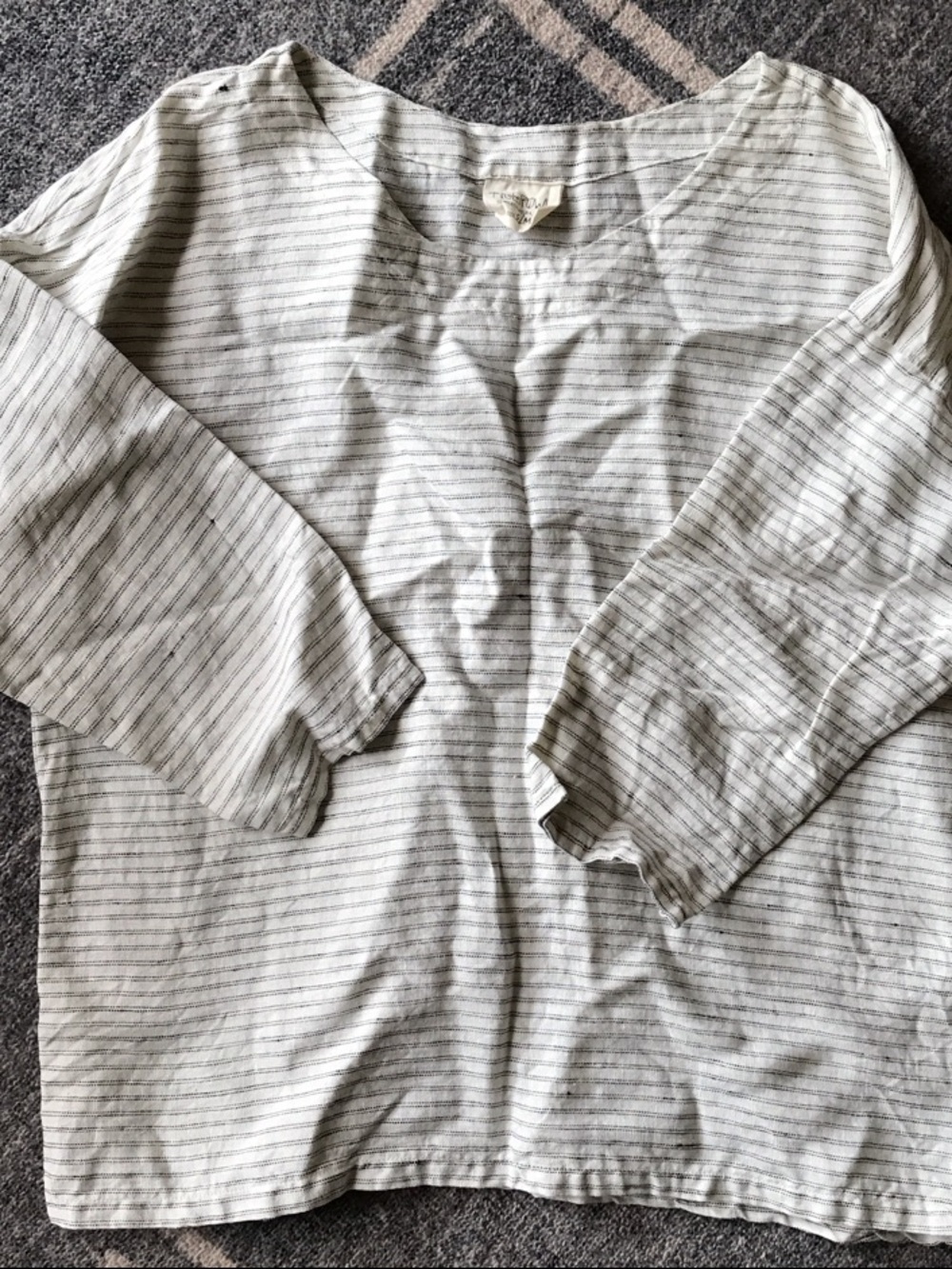 Linen Striped Tunic Top in Cream and Gray